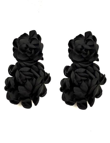 PENDIENTES INVITADA NEGROS FLORES GRANDES DE TELA | ESTILO FLAMENCA