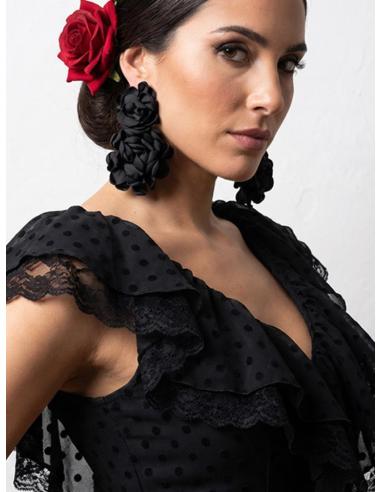 PENDIENTES INVITADA NEGROS FLORES GRANDES DE TELA | ESTILO FLAMENCA