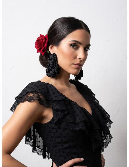 PENDIENTES INVITADA NEGROS FLORES GRANDES DE TELA | ESTILO FLAMENCA