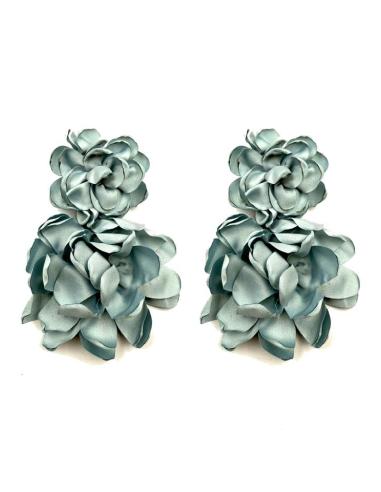 PENDIENTES INVITADA VERDES AGUA FLORES DE TELA | ESTILO FLAMENCA