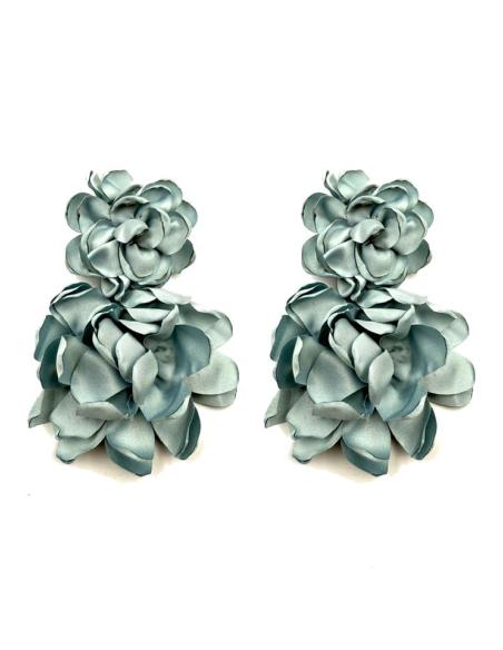 PENDIENTES INVITADA VERDES AGUA FLORES DE TELA | ESTILO FLAMENCA