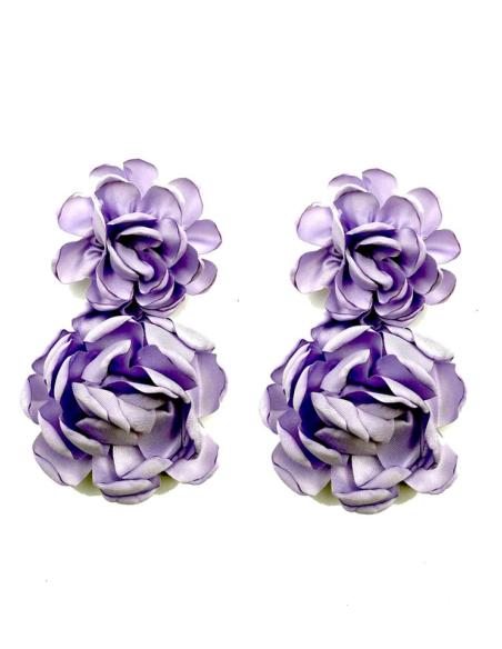PENDIENTES INVITADA LILAS GRANDES FLORES DE TELA | ESTILO FLAMENCA