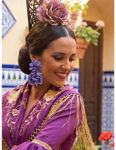 PENDIENTES INVITADA LILAS GRANDES FLORES DE TELA | ESTILO FLAMENCA