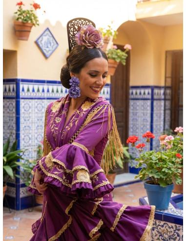PENDIENTES INVITADA LILAS GRANDES FLORES DE TELA | ESTILO FLAMENCA