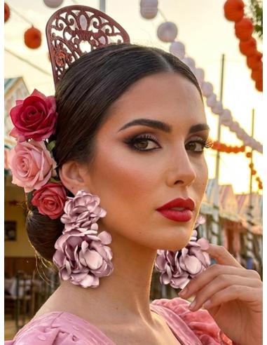 PENDIENTES INVITADA ROSAS GRANDES FLORES DE TELA | ESTILO FLAMENCA