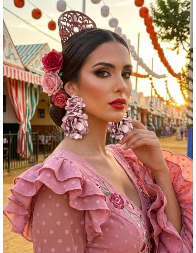 PENDIENTES INVITADA ROSAS GRANDES FLORES DE TELA | ESTILO FLAMENCA