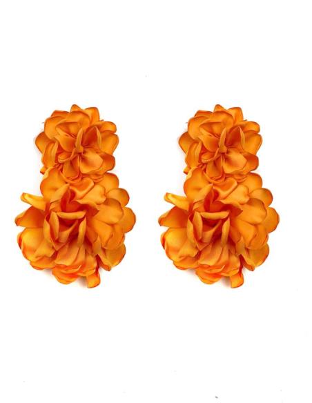 PENDIENTES INVITADA NARANJAS GRANDES FLOR TELA | ESTILO FLAMENCA