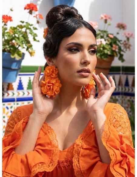 PENDIENTES INVITADA NARANJAS GRANDES FLOR TELA | ESTILO FLAMENCA