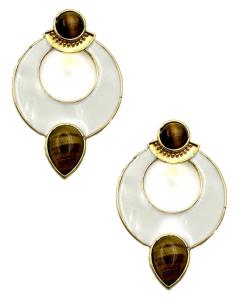 PENDIENTES DE AROS BLANCOS Y MARRONES OJO DE TIGRE | JOYAS BODA