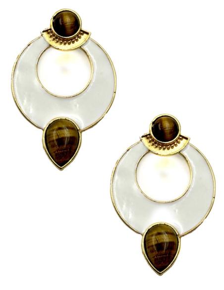 PENDIENTES DE AROS BLANCOS Y MARRONES OJO DE TIGRE | JOYAS BODA