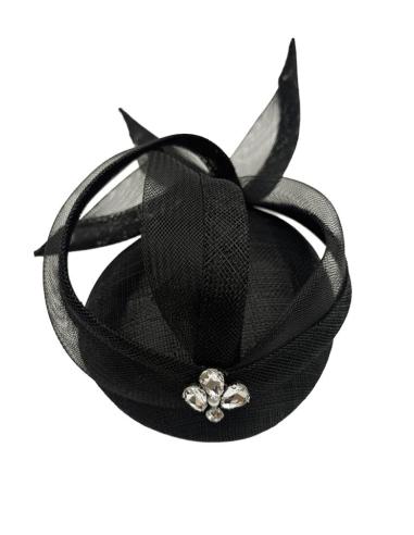 TOCADO BODA CASQUETE COCTEL NEGRO CON PEDRERIA |INVITADA MADRINA