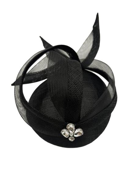 TOCADO BODA CASQUETE COCTEL NEGRO CON PEDRERIA |INVITADA MADRINA