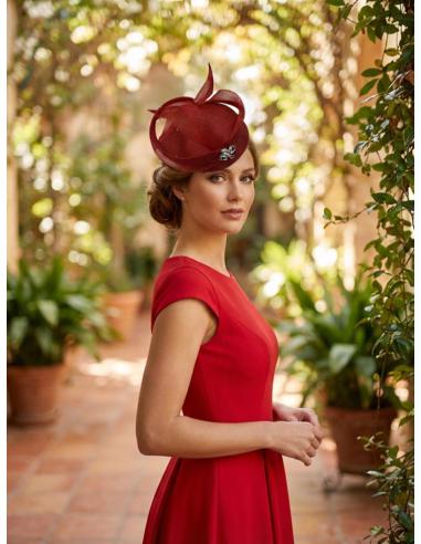 TOCADO INVITADA BODA CASQUETE ROJO CON PEDRERIA | MADRINA