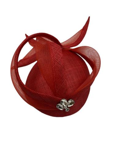 TOCADO INVITADA BODA CASQUETE ROJO CON PEDRERIA | MADRINA