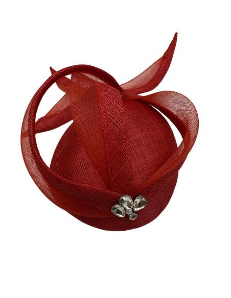 TOCADO INVITADA BODA CASQUETE ROJO CON PEDRERIA | MADRINA