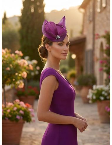 TOCADO INVITADA BODA CASQUETE ELEGANTE BUGAMBILIA | MADRINA
