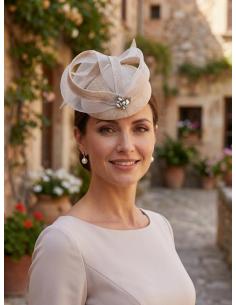 TOCADO INVITADA BODA CASQUETE ELEGANTE ROSA NUDE | MADRINA