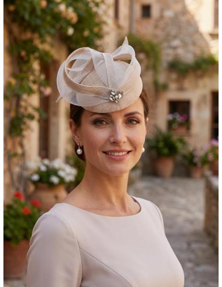 TOCADO INVITADA BODA CASQUETE ELEGANTE ROSA NUDE | MADRINA