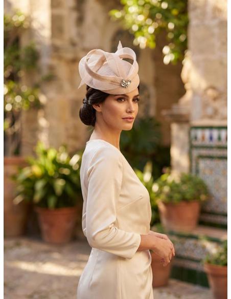 TOCADO INVITADA BODA CASQUETE ELEGANTE ROSA NUDE | MADRINA