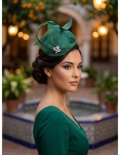 TOCADO INVITADA BODA CASQUETE VERDE CON PEDRERIA | MADRINA
