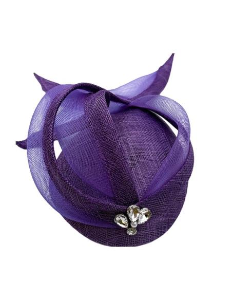 TOCADO INVITADA BODA CASQUETE MORADO CON PEDRERIA | MADRINA