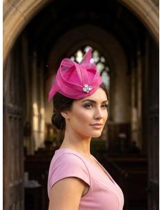 TOCADO INVITADA BODA CASQUETE FUCSIA CON PEDRERIA | MADRINA