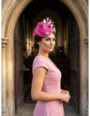 TOCADO INVITADA BODA CASQUETE FUCSIA CON PEDRERIA | MADRINA