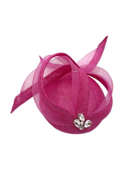 TOCADO INVITADA BODA CASQUETE FUCSIA CON PEDRERIA | MADRINA