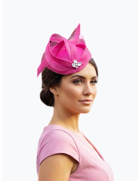 TOCADO INVITADA BODA CASQUETE FUCSIA CON PEDRERIA | MADRINA