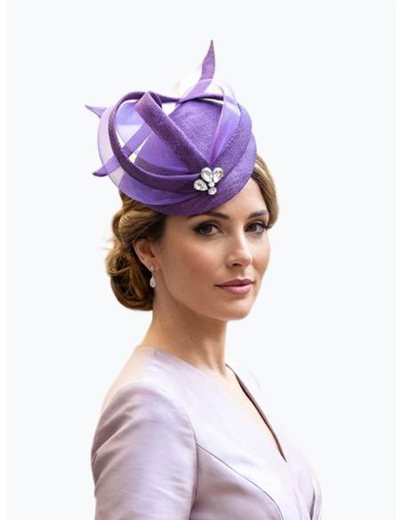 TOCADO INVITADA BODA CASQUETE MORADO CON PEDRERIA | MADRINA
