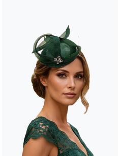 TOCADO INVITADA BODA CASQUETE VERDE CON PEDRERIA | MADRINA 2