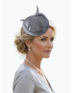 TOCADO INVITADA BODA CASQUETE ELEGANTE GRIS | MADRINA 2