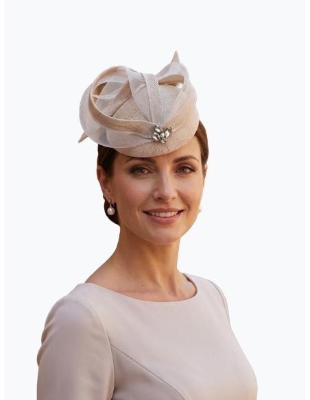 TOCADO INVITADA BODA CASQUETE ELEGANTE ROSA NUDE | MADRINA