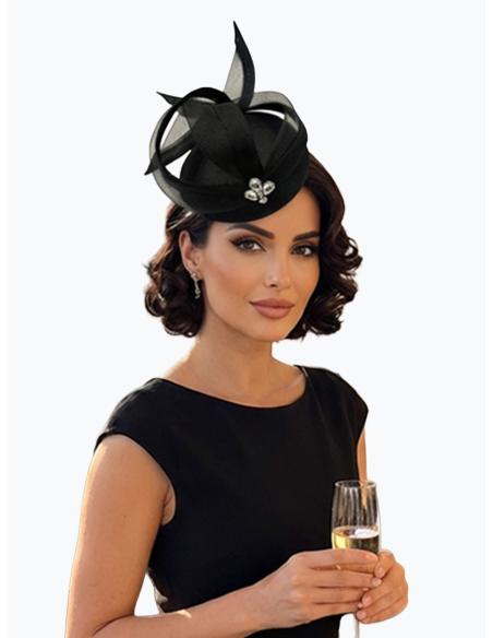 TOCADO BODA CASQUETE COCTEL NEGRO CON PEDRERIA |INVITADA MADRINA
