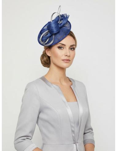 TOCADOS BODA AZULONES Y GRISES ELEGANTE LAZADA | MADRINA E INVITADA