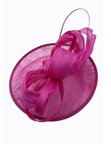 TOCADOS BODA FUCSIAS CON ELEGANTE LAZADA Y RAQUI | MADRINA E INVITADA