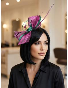 TOCADOS MADRINA E INVITADA FUCSIA Y VERDE SINAMAY | BODA BAUTIZO