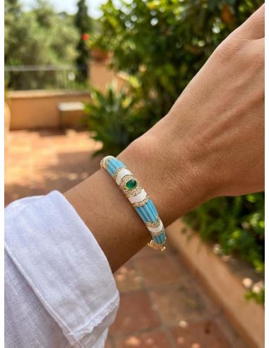 PULSERAS DE MUJER AZULES DETALLE VERDE ESMERALDA | BODAS Y EVENTOS