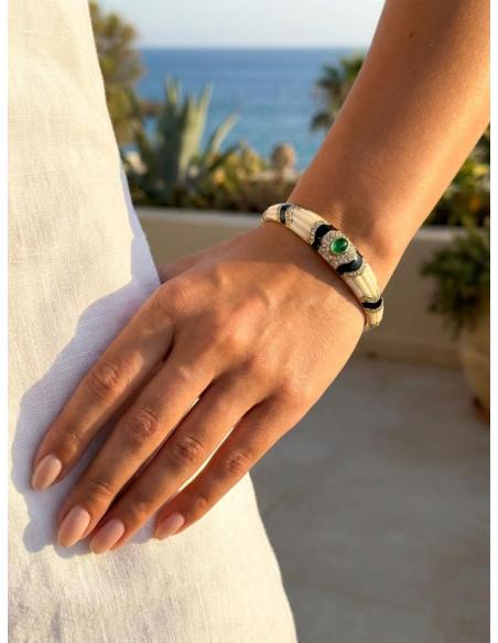 PULSERAS DE MUJER BLANCO ROTO Y CABUJON VERDE | BODA Y CASUAL