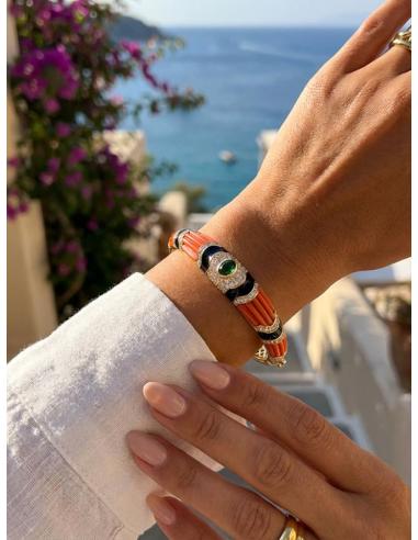 PULSERAS DE MUJER CORAL NEGRO Y CABUJON VERDE | BODA Y CASUAL