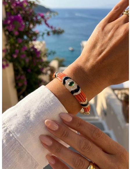 PULSERAS DE MUJER CORAL NEGRO Y CABUJON VERDE | BODA Y CASUAL