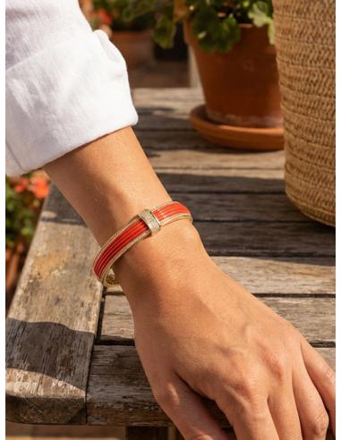 PULSERAS CORAL CON CIRCONITAS ALTA BISUTERIA MUJER | BODA Y CASUAL