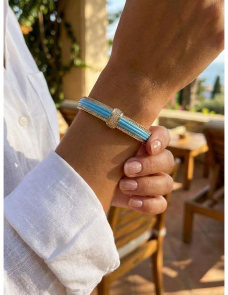 PULSERA AZUL CON CIRCONITAS ALTA BISUTERIA MUJER | BODA Y CASUAL