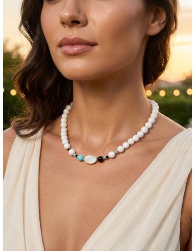 COLLARES MUJER CORTOS BLANCOS DE PIEDRA PARA DIA | ESTILO FRESCO