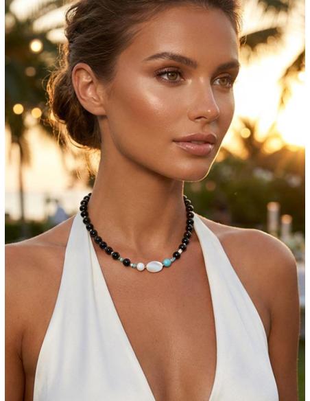 COLLARES DE MUJER NEGROS CORTOS DE PIEDRA ONIX | ESTILO CASUAL