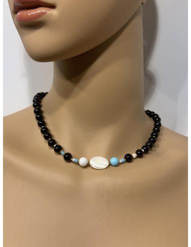 COLLARES DE MUJER NEGROS CORTOS DE PIEDRA ONIX | ESTILO CASUAL