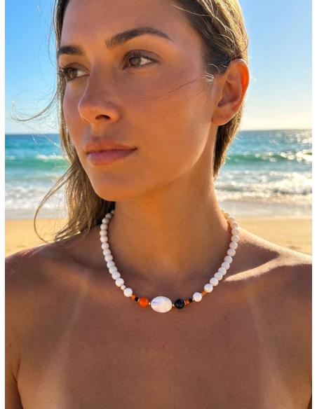 COLLARES DE MUJER BLANCOS DE PIEDRA CON CORAL | MODA VERANO