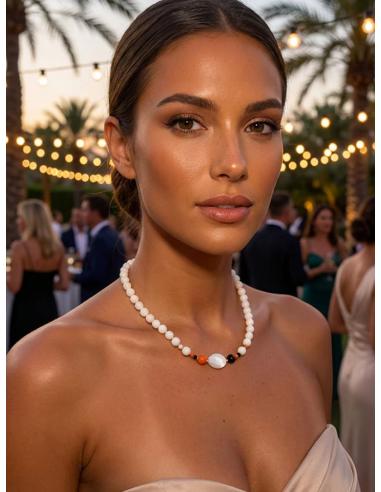 COLLARES DE MUJER BLANCOS DE PIEDRA CON CORAL | MODA VERANO
