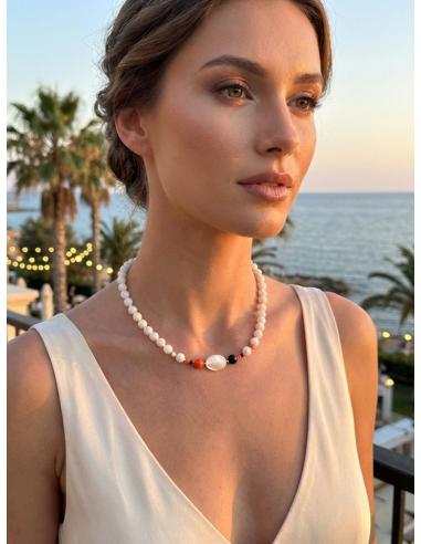 COLLARES DE MUJER BLANCOS DE PIEDRA CON CORAL | MODA VERANO