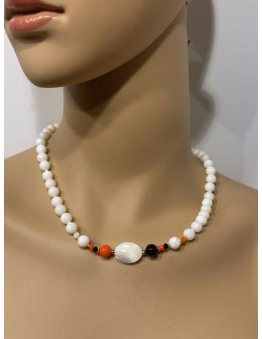 COLLARES DE MUJER BLANCOS DE PIEDRA CON CORAL | MODA VERANO